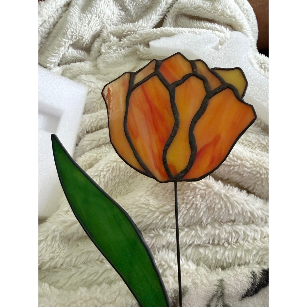 Forever Stained Glass Tulip Garden Stake Orange Yellow Flower Art X0046D4WHP